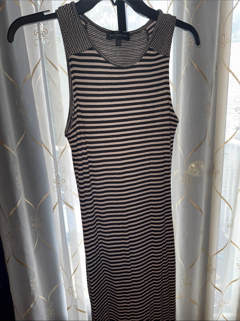 MM Couture Black and Cream Striped Ribbed Tank Maxi